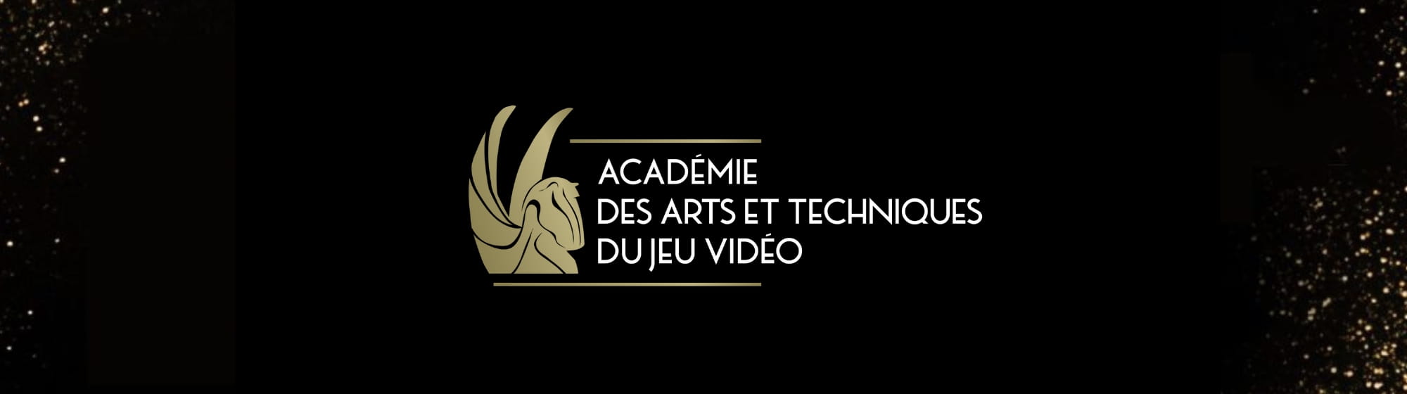 Dark visual with Académie des arts et techniques du jeu vidéo logo banner size