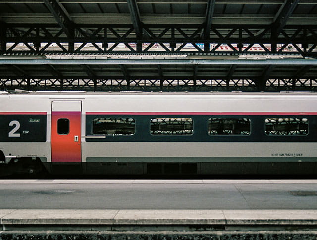 train entering station in the early evening